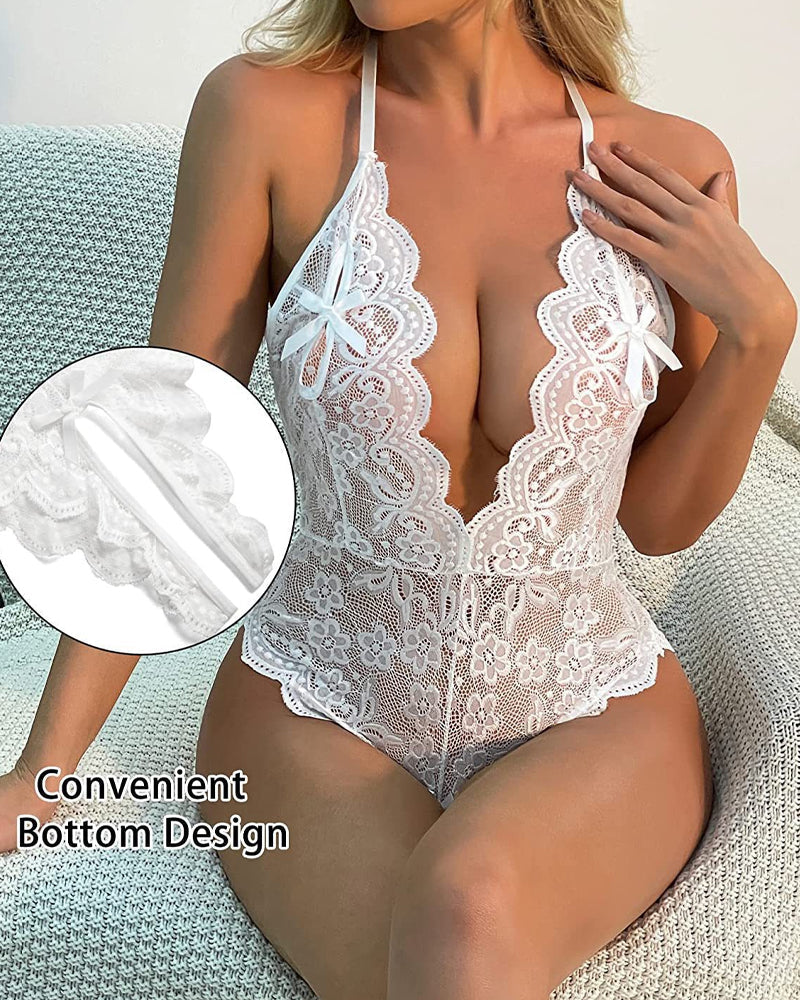 Sexy Deep-V Backless Lace Bodysuit