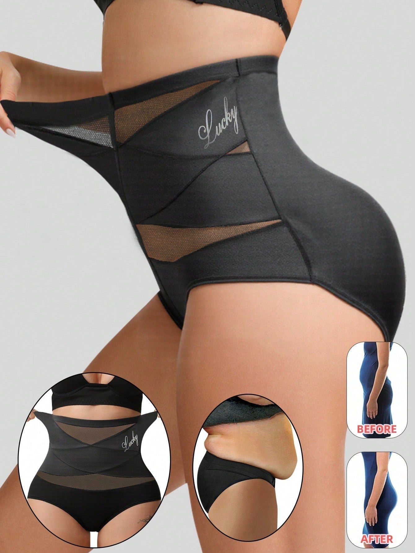 High-Waisted Mesh Tummy-Control Lift Panties