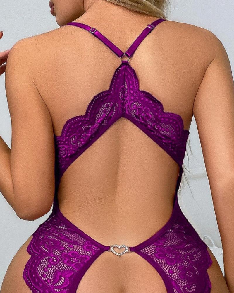 Sexy Deep-V Backless Lace Bodysuit