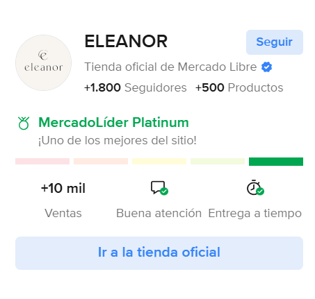 Tienda oficial Eleanor en Mercado Libre con reputación MercadoLíder Platinum